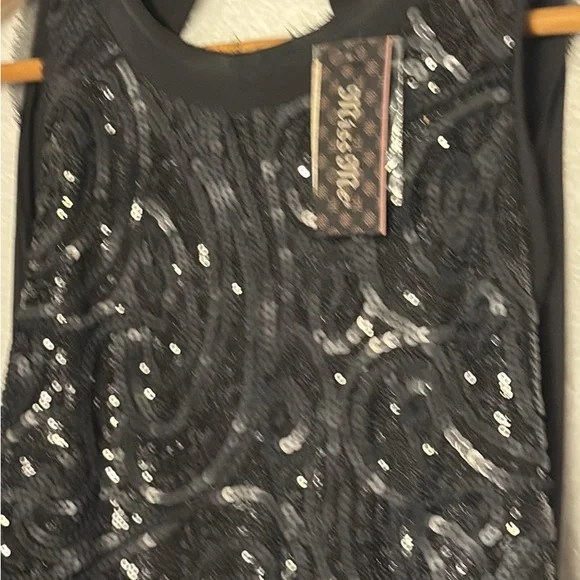 MISS ME “ TAKE A MOMENT “ Sequin TANK HALTER black Dress LARGE  NWT - Picture 5 of 7